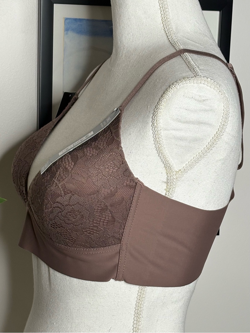 Catherine Malandrino Wireless Bra Brown Floral Lace Adjustable 38C NWT - Picture 7 of 11